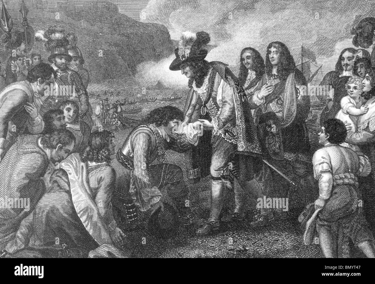 König CHARLES II landet in Dover 25. Mai 1660 anlässlich der Restauration der Monarchie Stockfoto