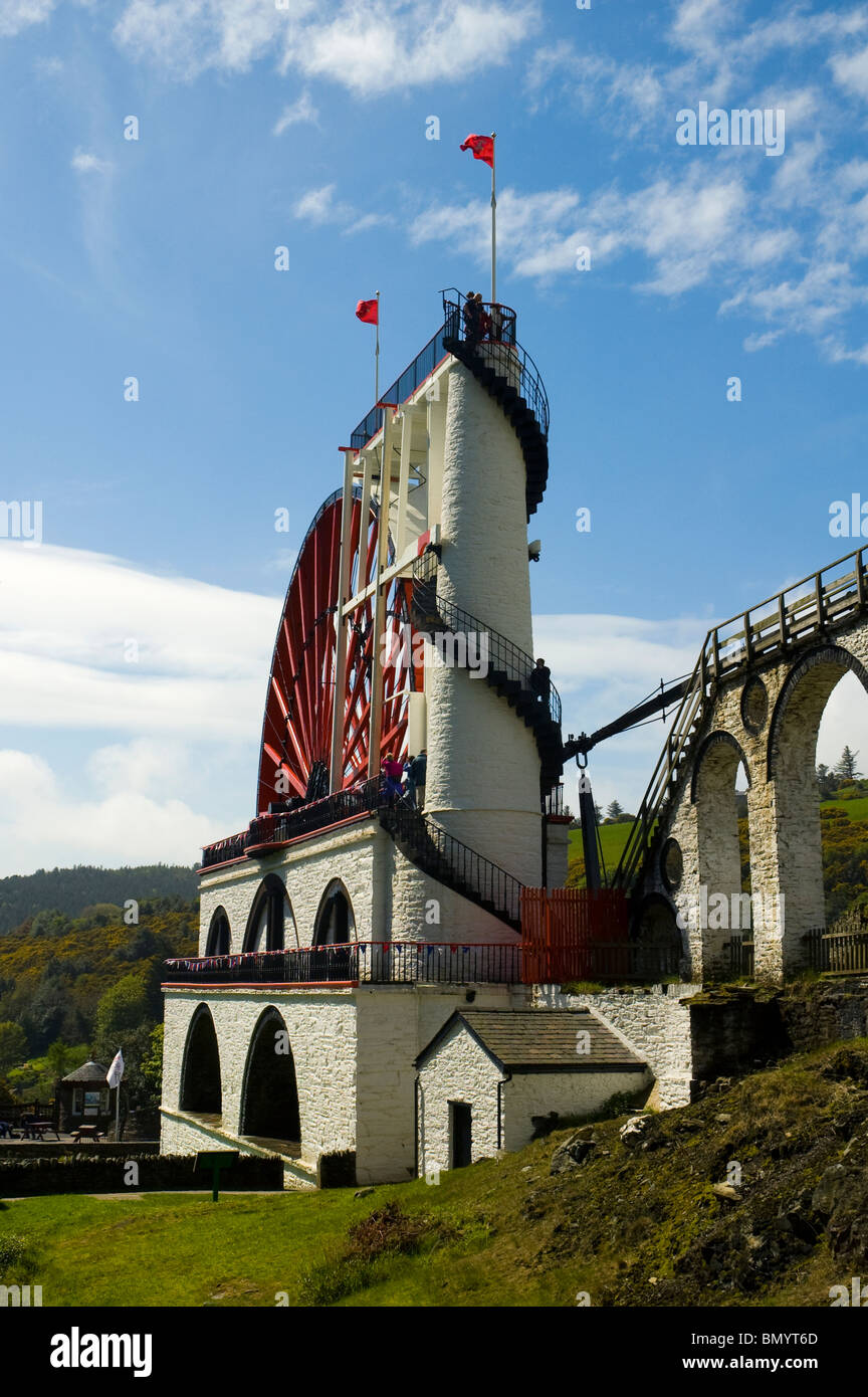 Der Great Laxey Wheel oder Lady Isabella Rades bei Laxey, Isle Of Man, British Isles.  Die weltweit größte arbeiten Wasserrad. Stockfoto