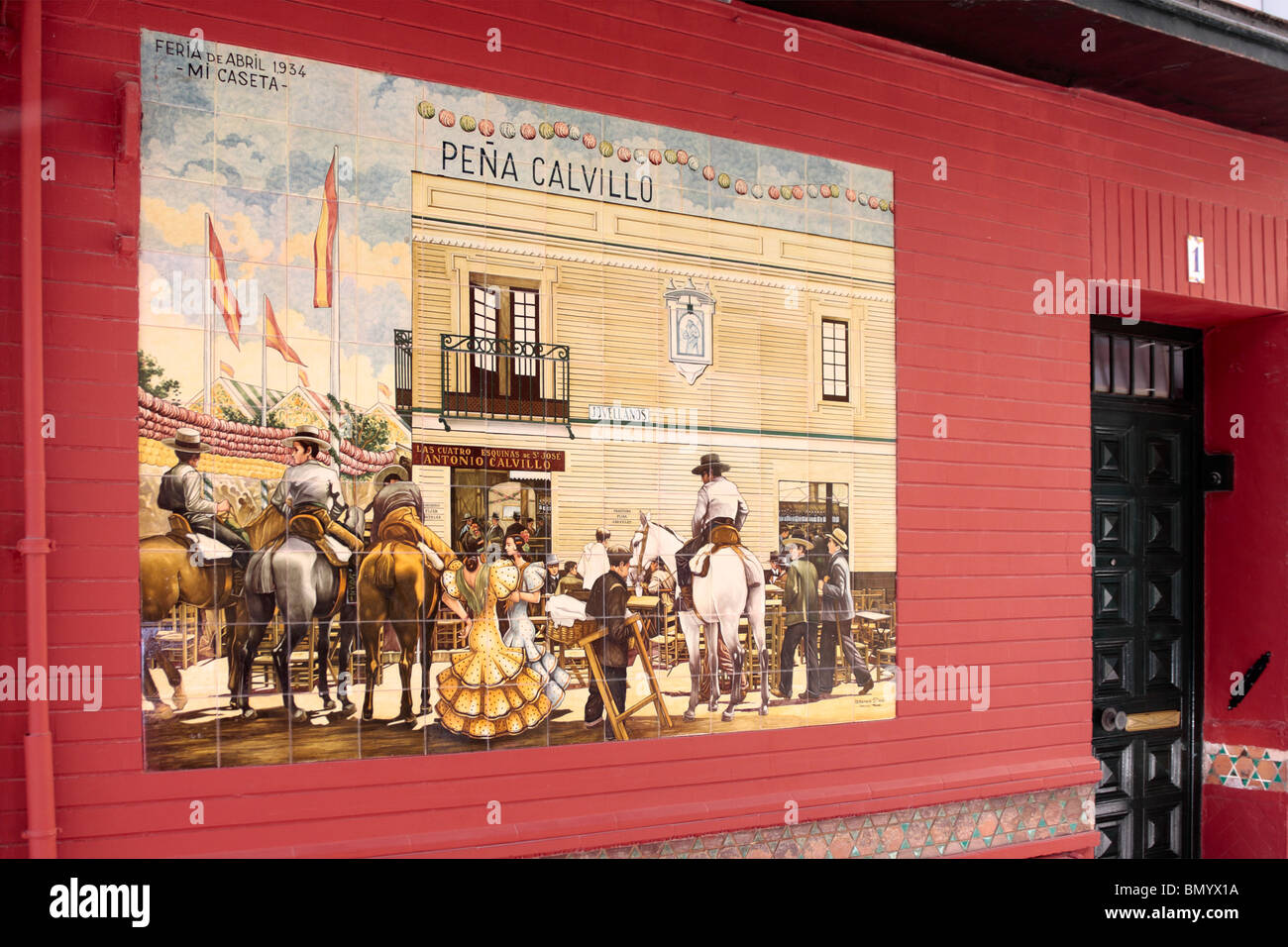 Bild Fliese zeigt eine Szene aus dem April Feria im Jahr 1934 für ein Haus in Sevilla Andalusien Spanien Europa Stockfoto