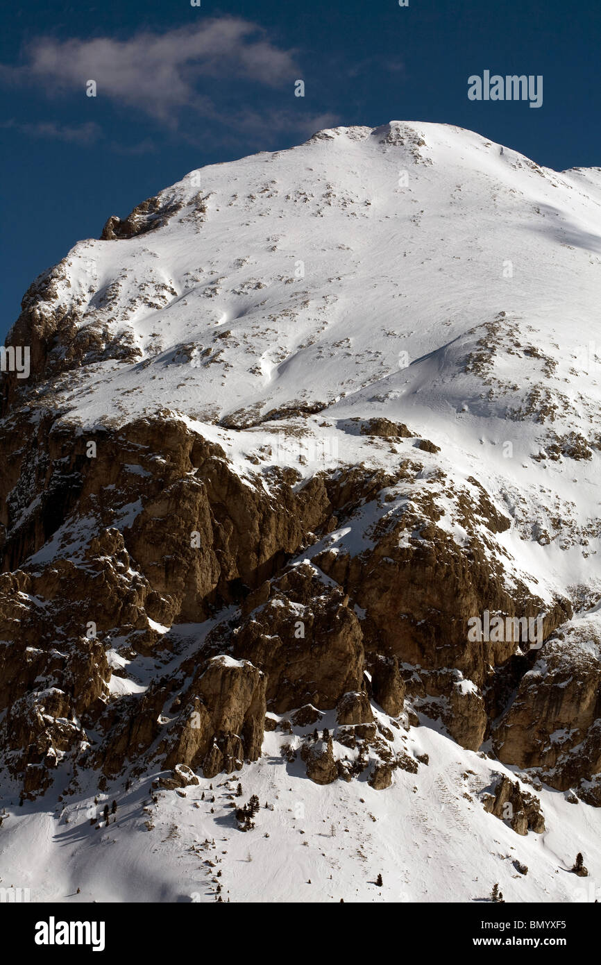 Sasso Piatto Plattkofels Sasplat Schnee eingereicht und Klippen Selva Val Gardena-Dolomiten-Italien Stockfoto