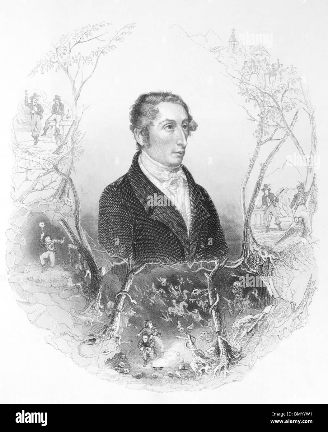 Carl Maria von Weber (1786-1826) auf Gravur aus den 1800er Jahren. Deutscher Komponist, Dirigent, Pianist, Gitarrist und Kritiker. Stockfoto