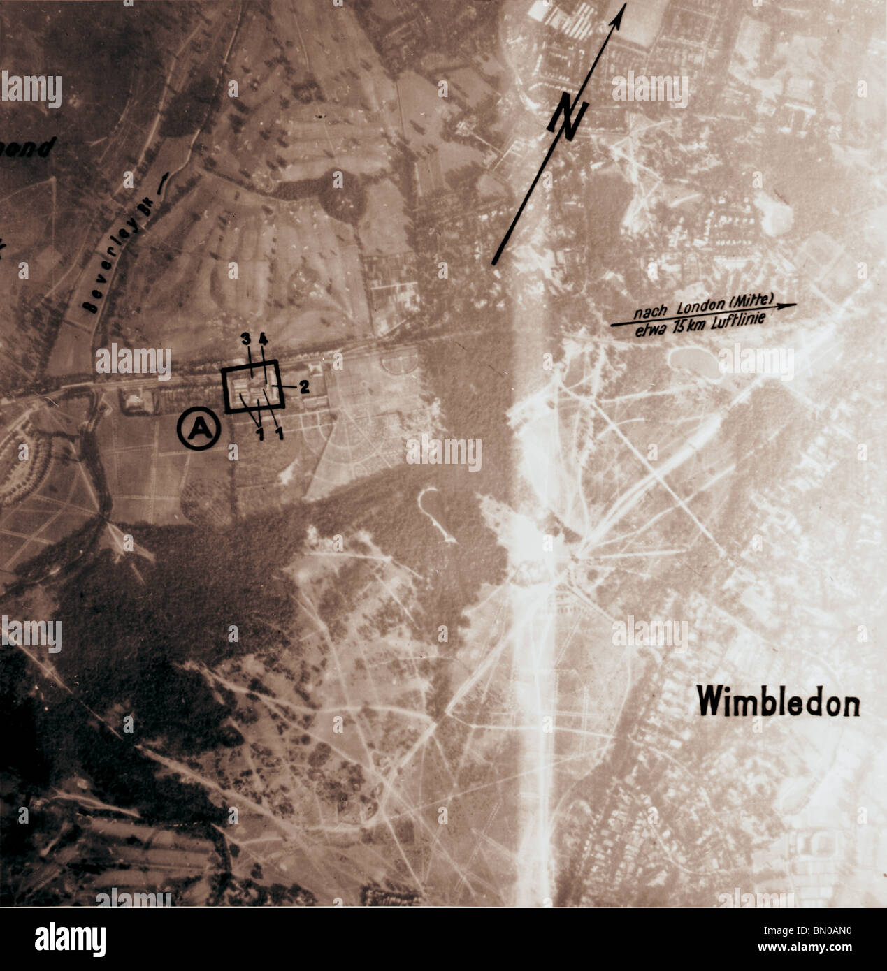 London - Wimbledon 1940 Luftwaffe Antenne Bild All England Club Tennis Stockfoto