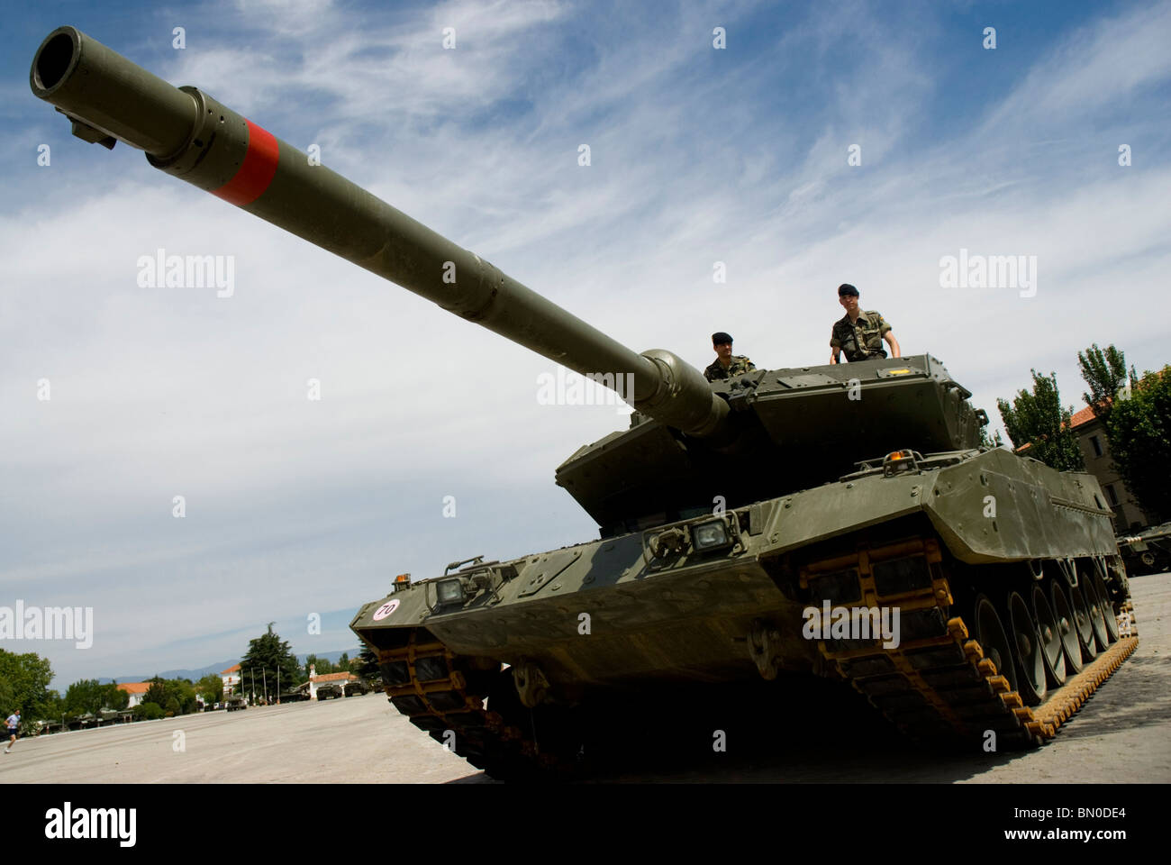 Kampfpanzer Leopard 2 E. El Goloso Militar Basis in Madrid. Spanien. Arma bewaffnete Kraft Rüstung Tanque Tanques Panzer Stockfoto