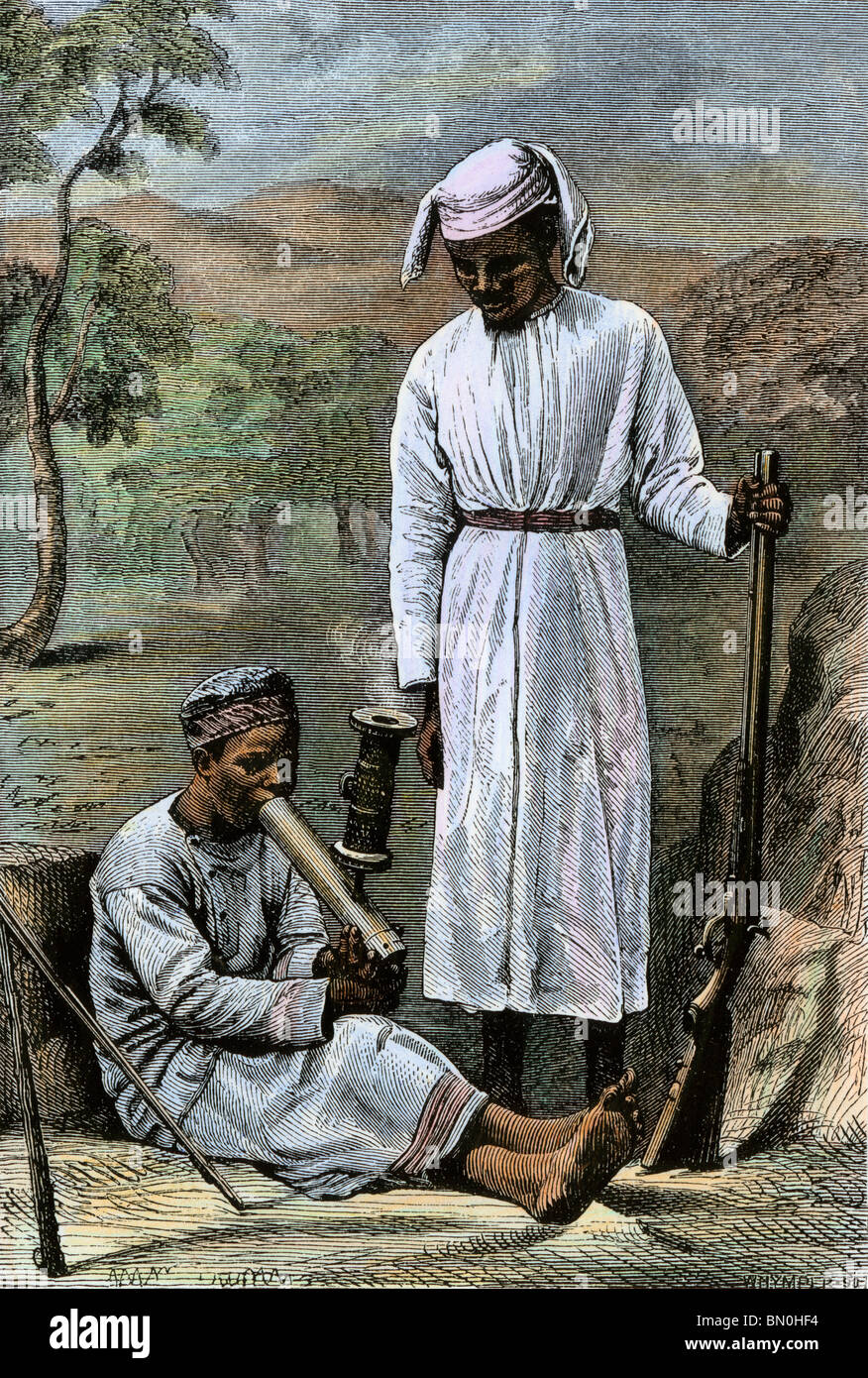 Chuma und Susi, David Livingstone's treuen Afrikanischen Diener, 1870. Hand - farbige Holzschnitt Stockfoto