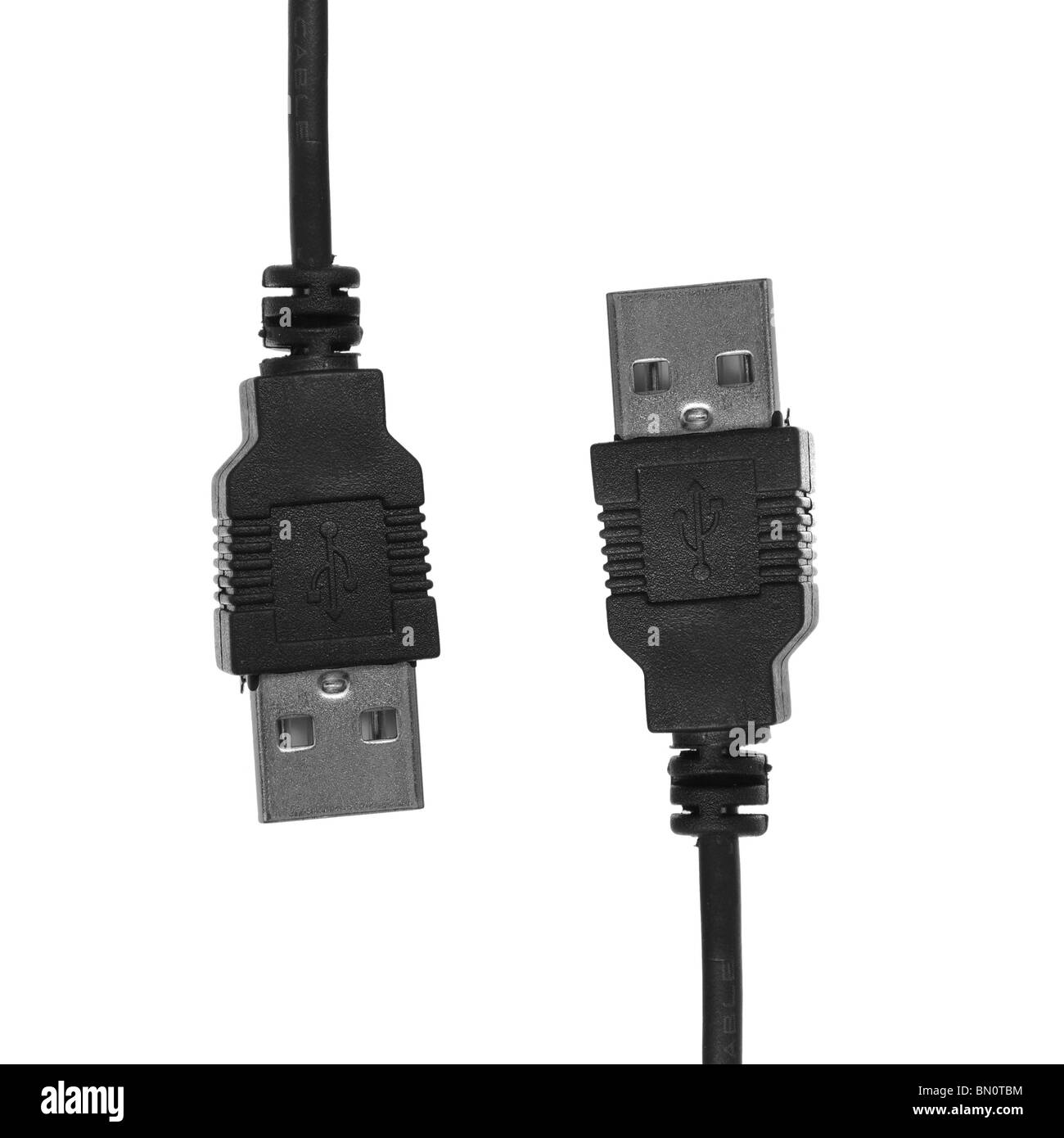 Black USB Computer Kabel Kabel isolierten auf weißen Hintergrund Stockfoto