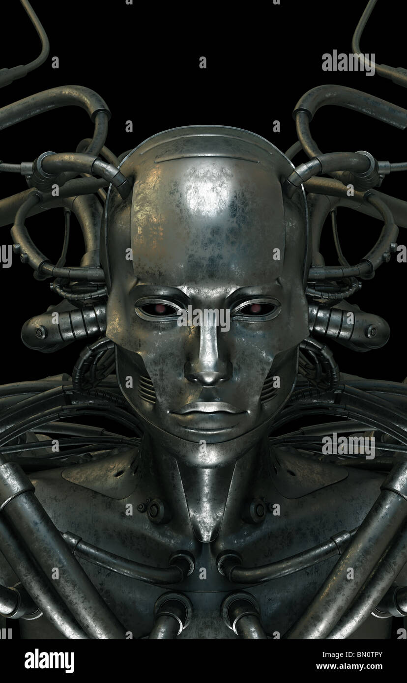 Zukunft verdrahtet Mann Cyborg. Vertikal ausgerichtete Bild Stockfoto