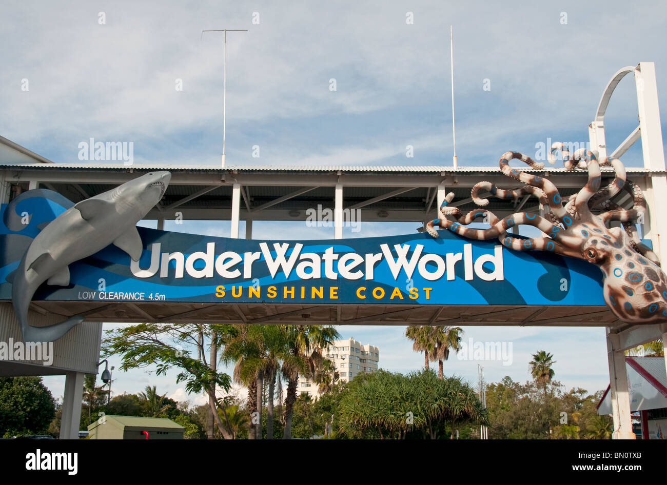 Eingang zur Unterwasserwelt in Mooloolaba, Queensland, Australien Stockfoto