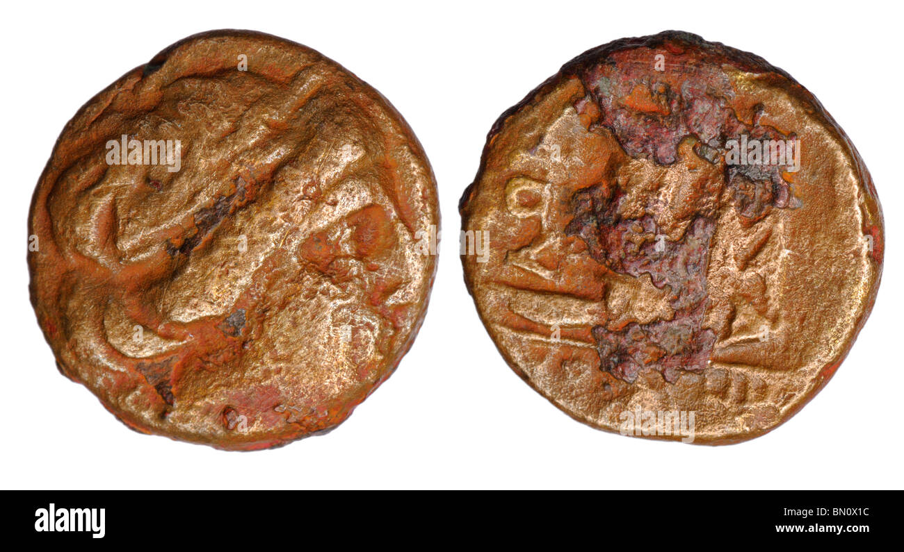 Antike griechische Münze bronze: thessalischen Konföderation (196-146 v. Chr.) verkrustet Stockfoto