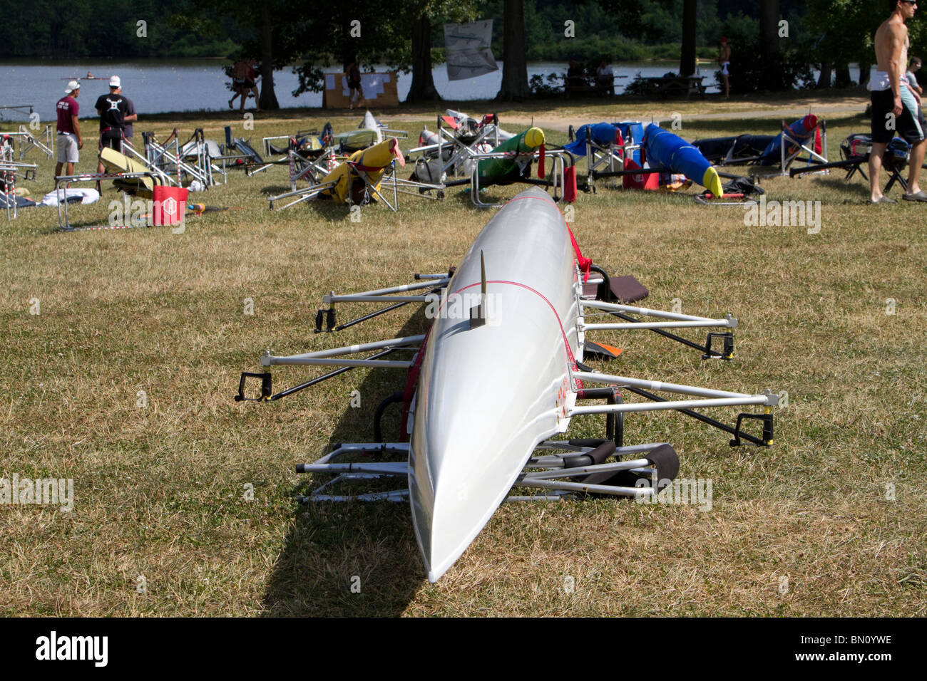 Rennboote und Besatzungen bei uns Rudern National Championship Regatta Stockfoto