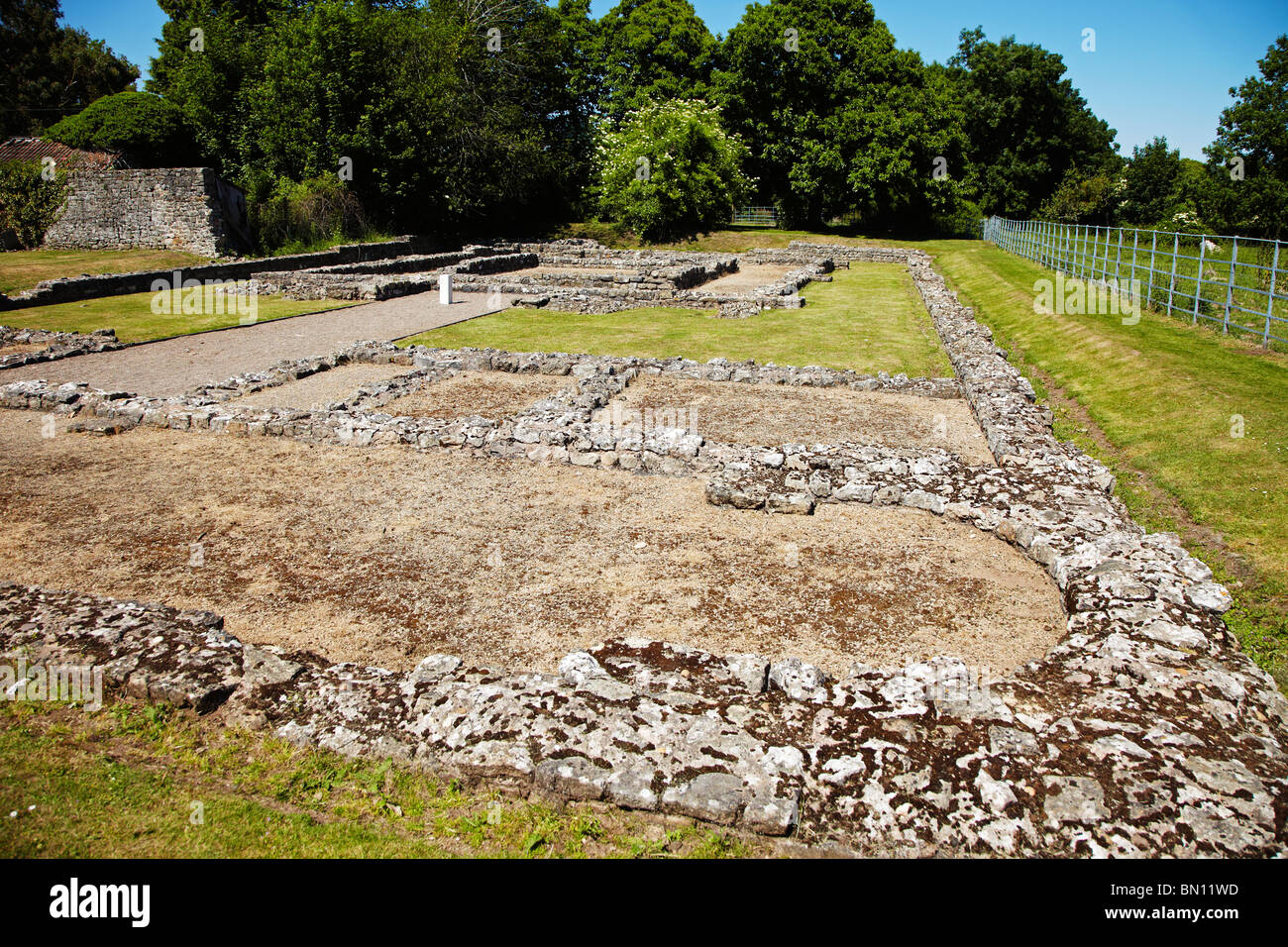 Römische Überreste der Romano-keltischen Tempel in der Stadt Caerwent, South Wales, UK Stockfoto