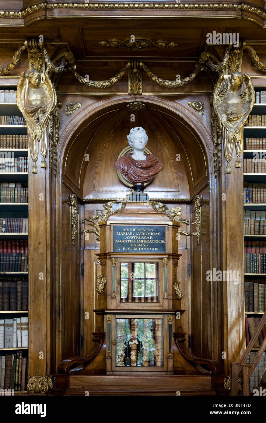 Details einer barocken Bibliothek Stockfoto