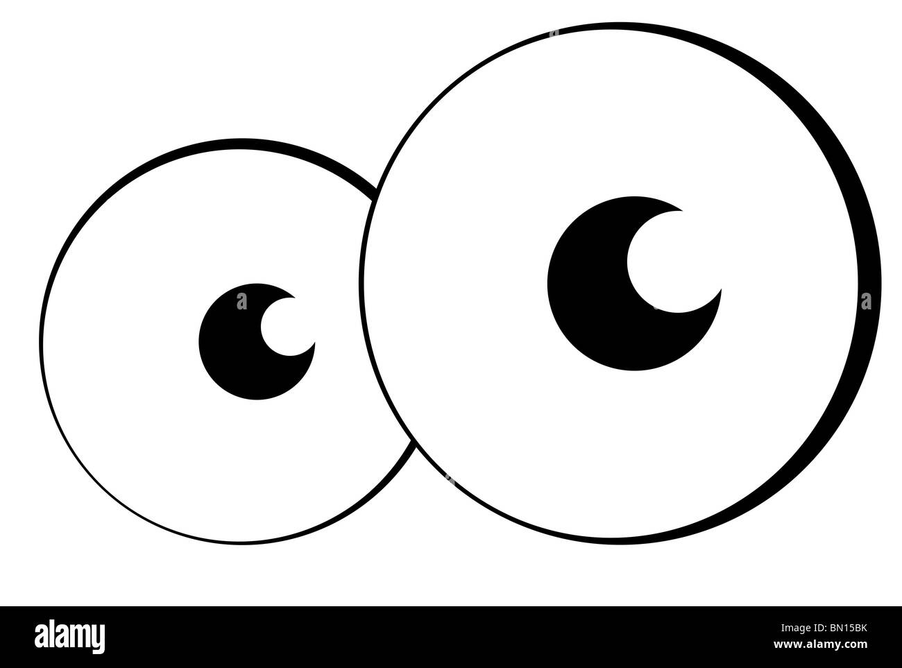 Paar Cartoon-Augen oder Augäpfel aus Seite isoliert auf weißem Hintergrund. Stockfoto