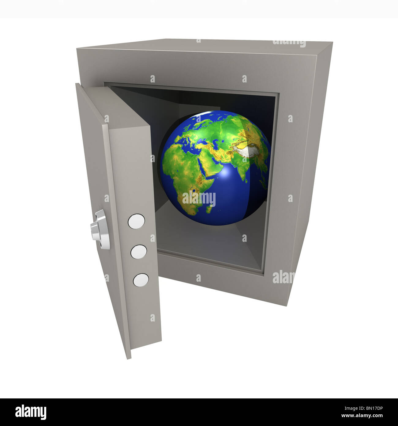 3-d-Modell eines Planeten in das Metall sicher. Stockfoto