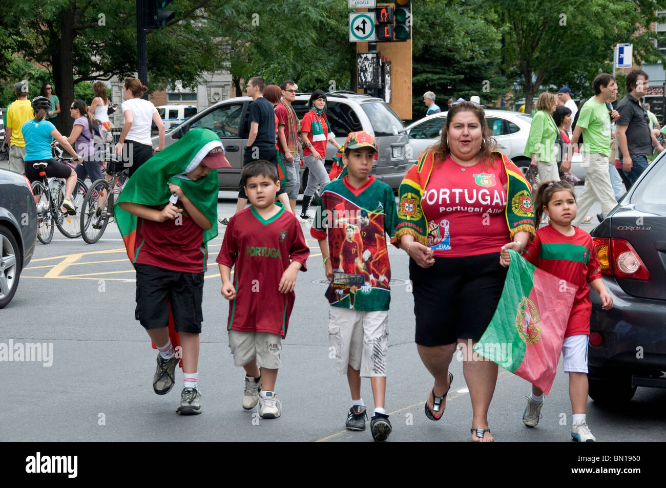 WM-Fans Montreal Kanada 25. Juni 2010-Spiel zwischen Portugal und Brasilien Stockfoto