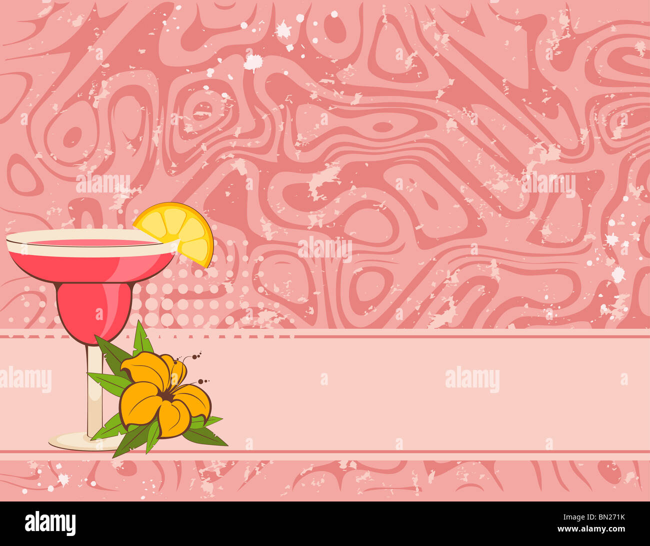 Grunge Hintergrund mit tropischen Blumen und cocktail Stockfoto