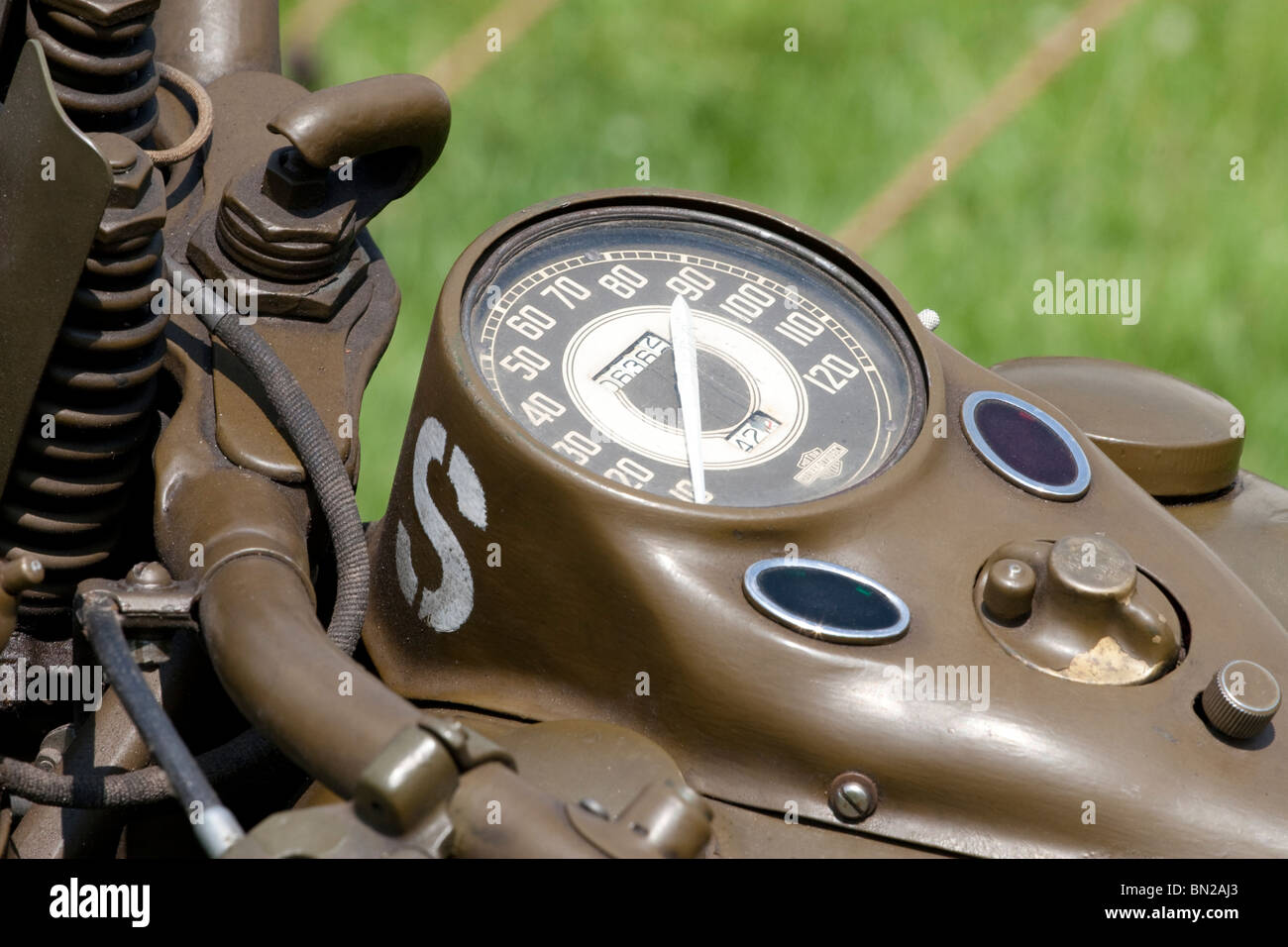 Eine alte Armee-Motorrad auf dem display Stockfoto