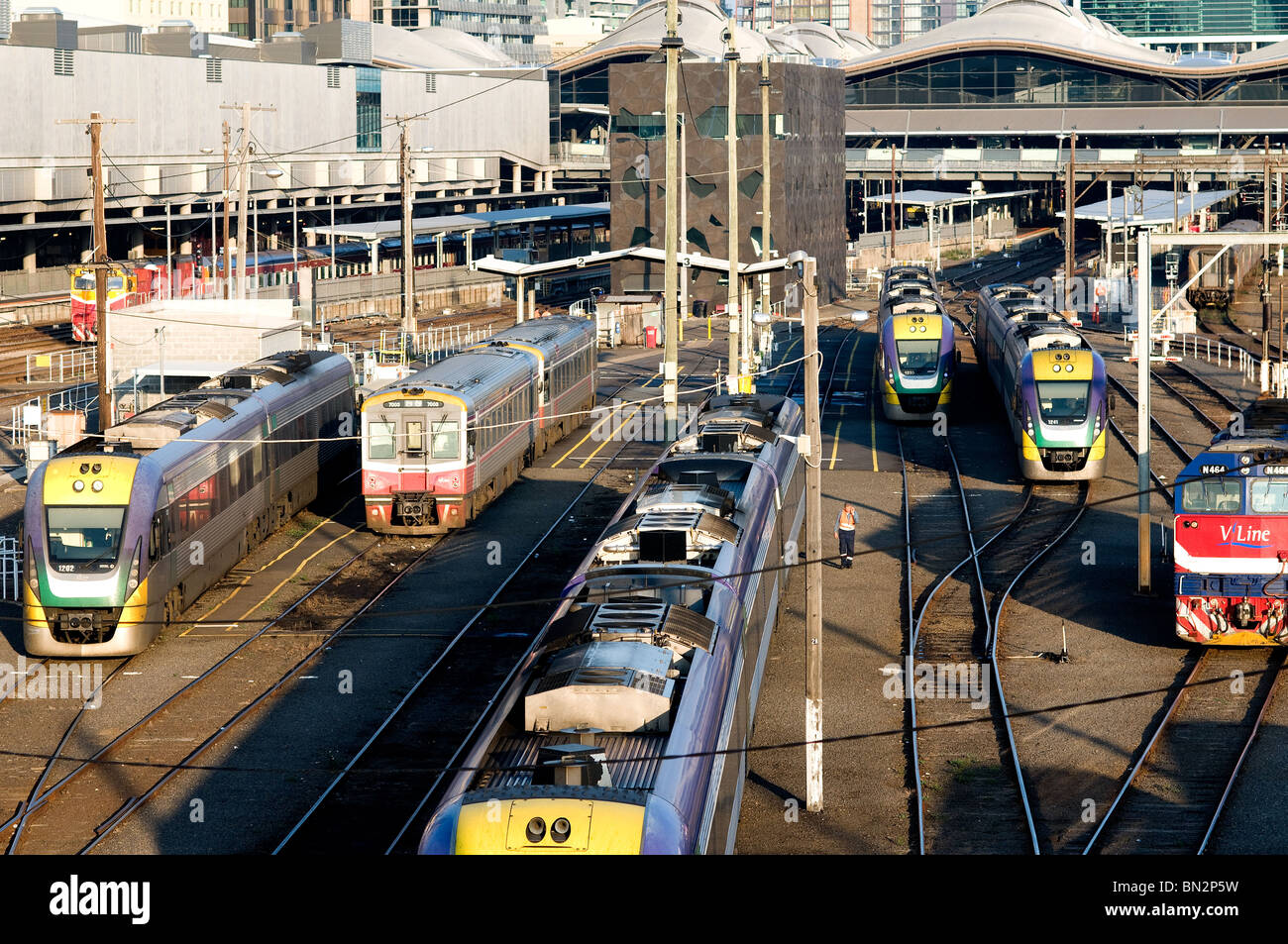 Southern Cross Station Eisenbahnzüge, Melbourne, Australien Stockfoto