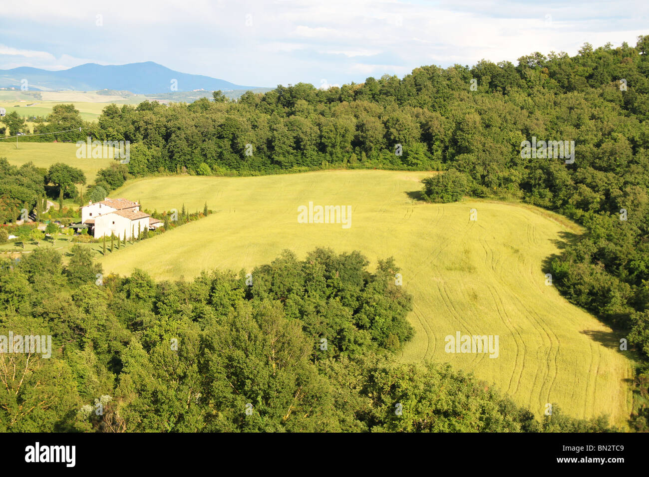 Blick auf die toskanische Landschaft von Bagno Vignoni, Toskana, Italien Stockfoto