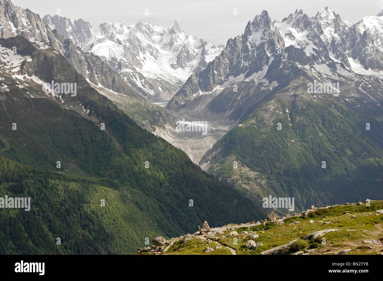 Mont Blanc-Massivs, in der Nähe von Chamonix-Mont-Blanc, Frankreich, Europa Stockfoto