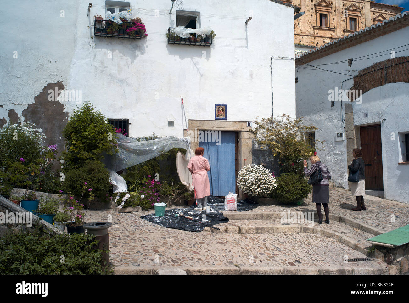 Dekorieren ein Haus in der Altstadt, Cáceres, Extremadura, Spanien Stockfoto