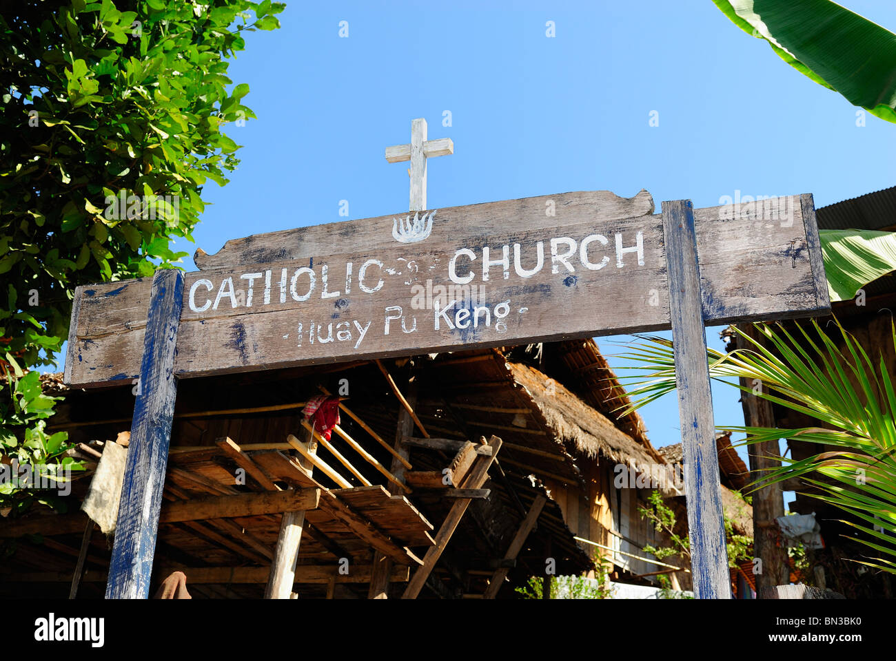 Christian in einer Kirche in einem Dorf Kayan, Mae Hong Son, Nord-Thailand, Asien Stockfoto