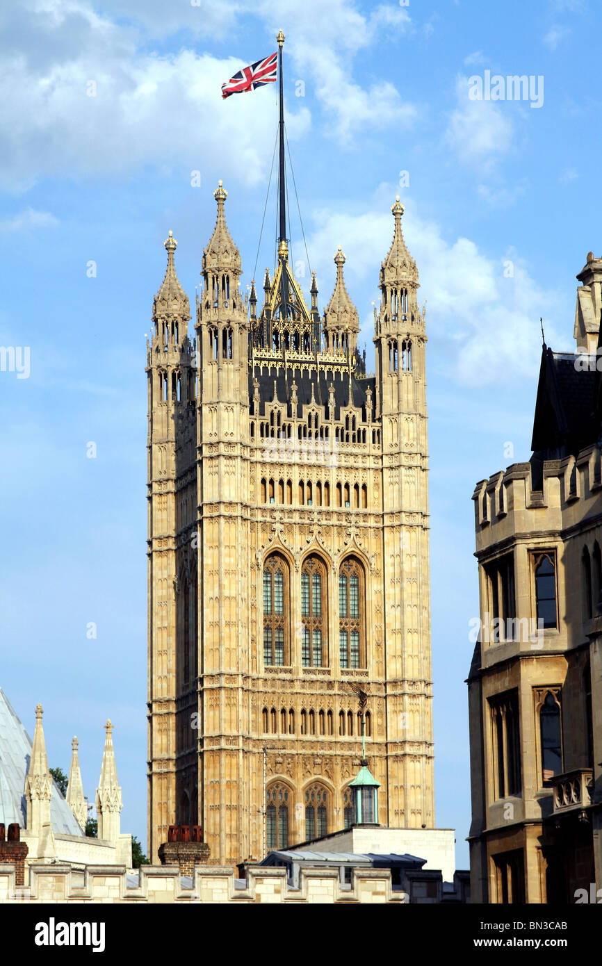 Victoria Tower auf die Häuser des Parlaments, Palace of Westminster, London, England Stockfoto