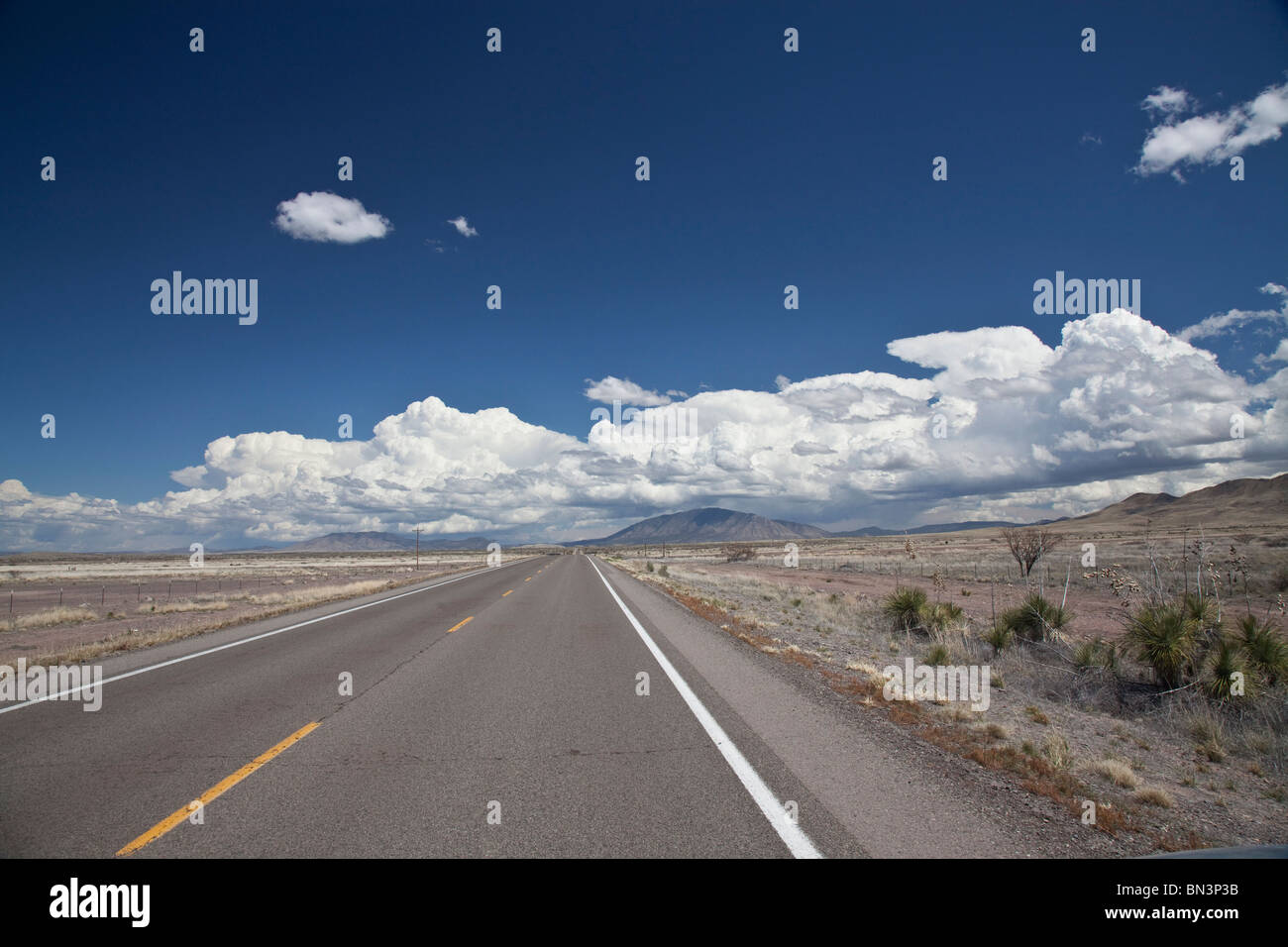 Country Road, New Mexico, USA, Fluchtpunkt Stockfoto