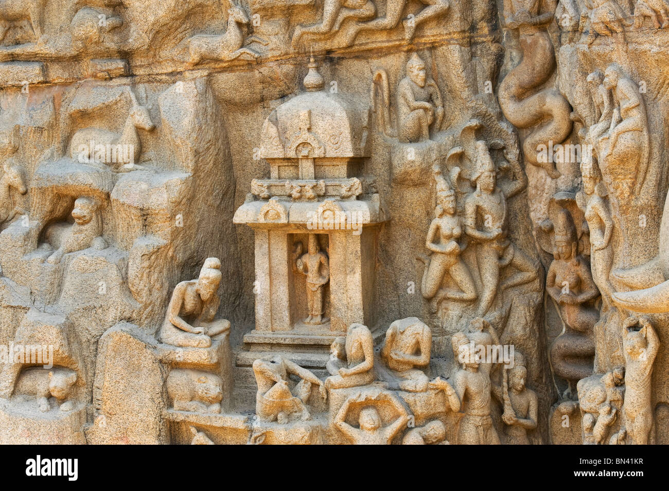 Indien-Tamil Nadu Mamallapuram ein Detail der Bhagiratha Buße Stockfoto