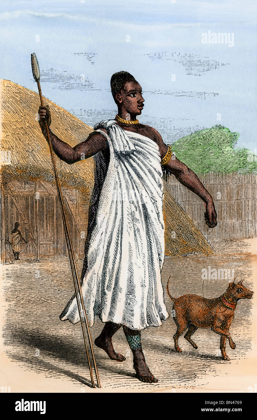 Mutesa I., König von Uganda als von John Henning Speke beschrieben. Hand - farbige Holzschnitt Stockfoto