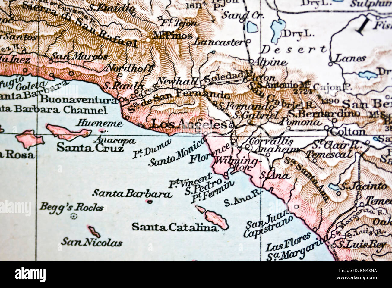 Los Angeles Karte anzeigen. Handgefertigt in 1881 Stockfoto