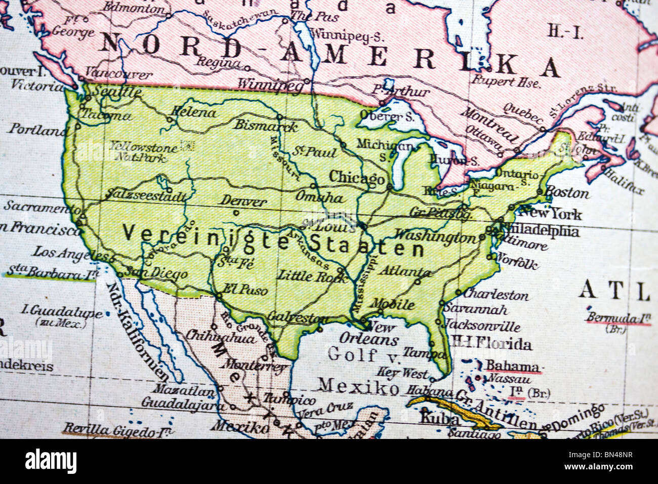 Alte Karte von Amerika. handgefertigt in 1881 Stockfoto, Bild 30212835