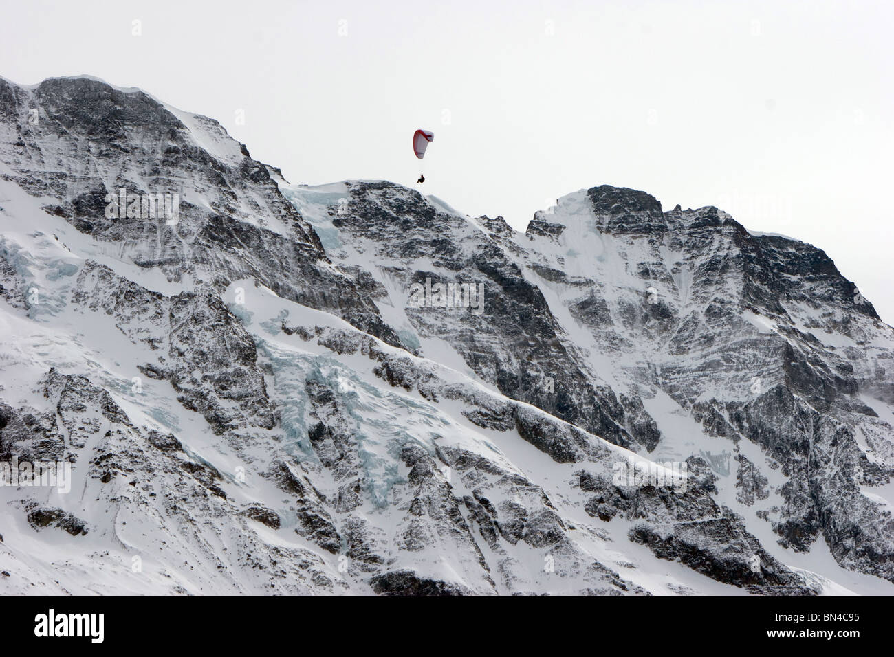 Schweizer Para-Panther von Mürren gesehen, Paragliding über Jungfrauregion Stockfoto
