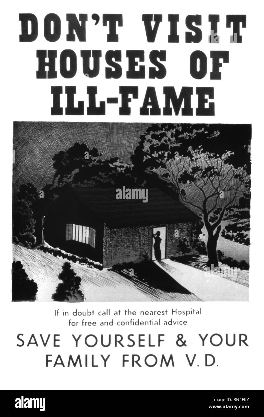 Dieses 1940er Jahre Poster, in ein Gesundheits-Kampagne gegen Soldaten während des zweiten Weltkriegs verwendet Stockfoto