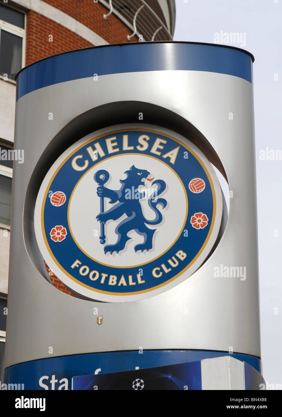 Chelsea Football Club Schild außerhalb Stamford Bridge Stadium. Stockfoto