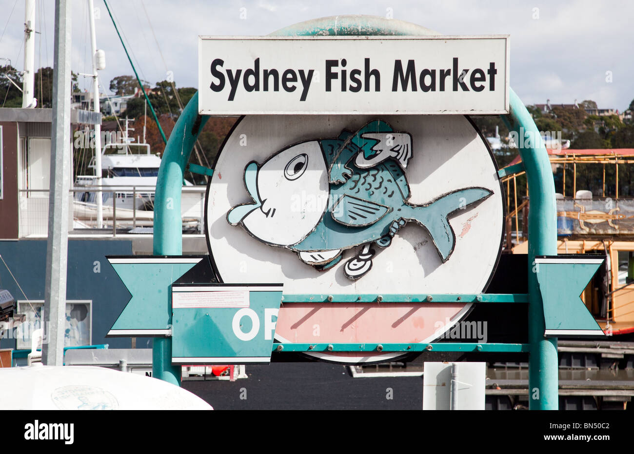 Das alte Schild aus Sydney Fish Market Stockfoto