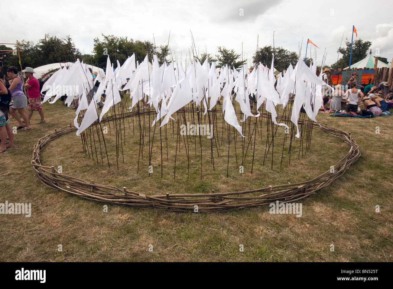 Grüne Felder Bereich des Glastonbury Festivals 2010 Stockfoto