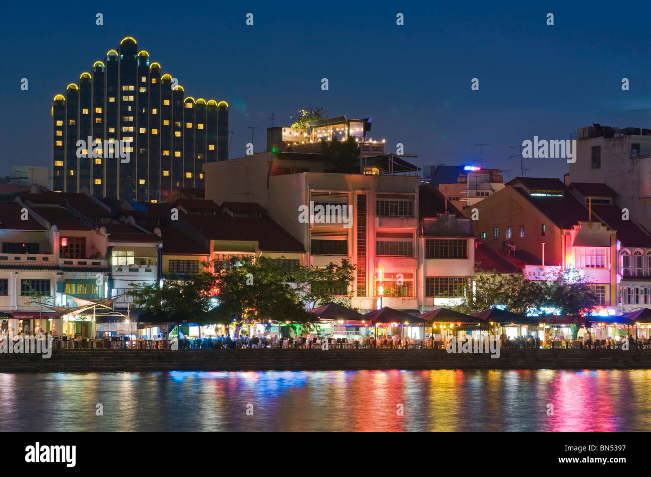 Boat Quay Singapore River Singapur Stockfoto