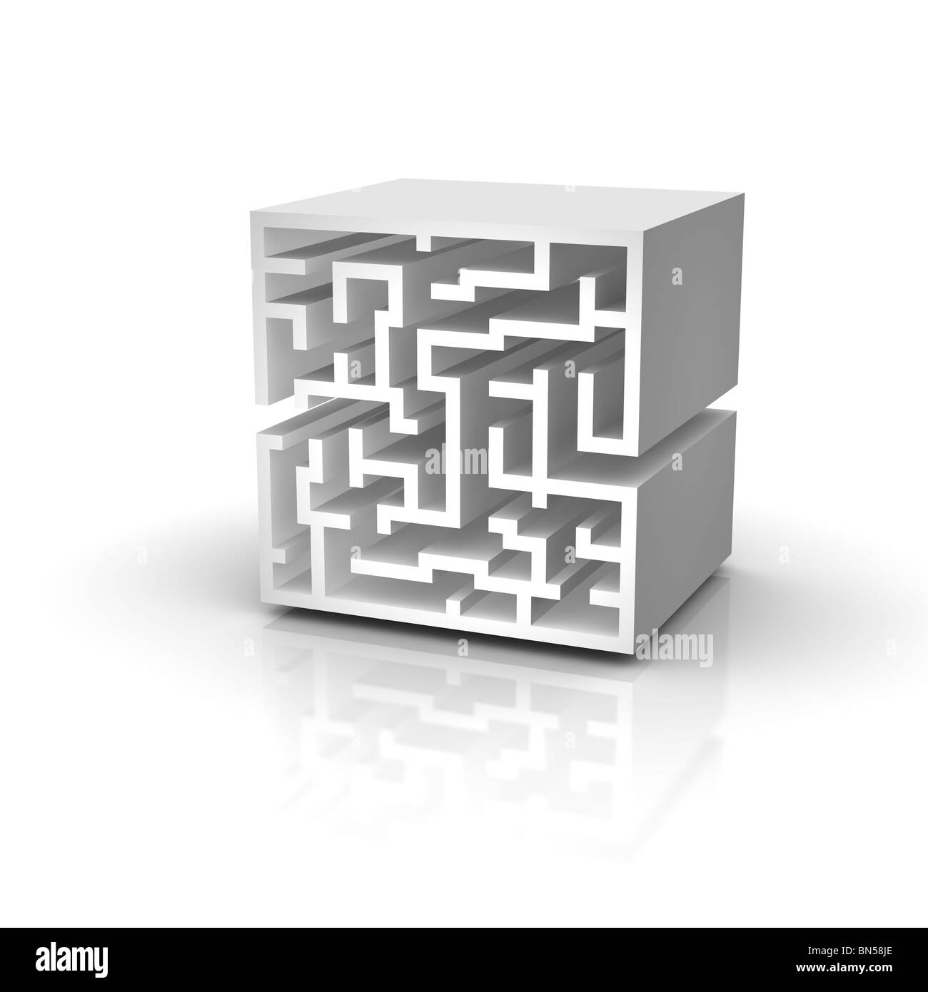 Isolierte Labyrinth mit Reflexion. 3D gerenderte Darstellung. Stockfoto