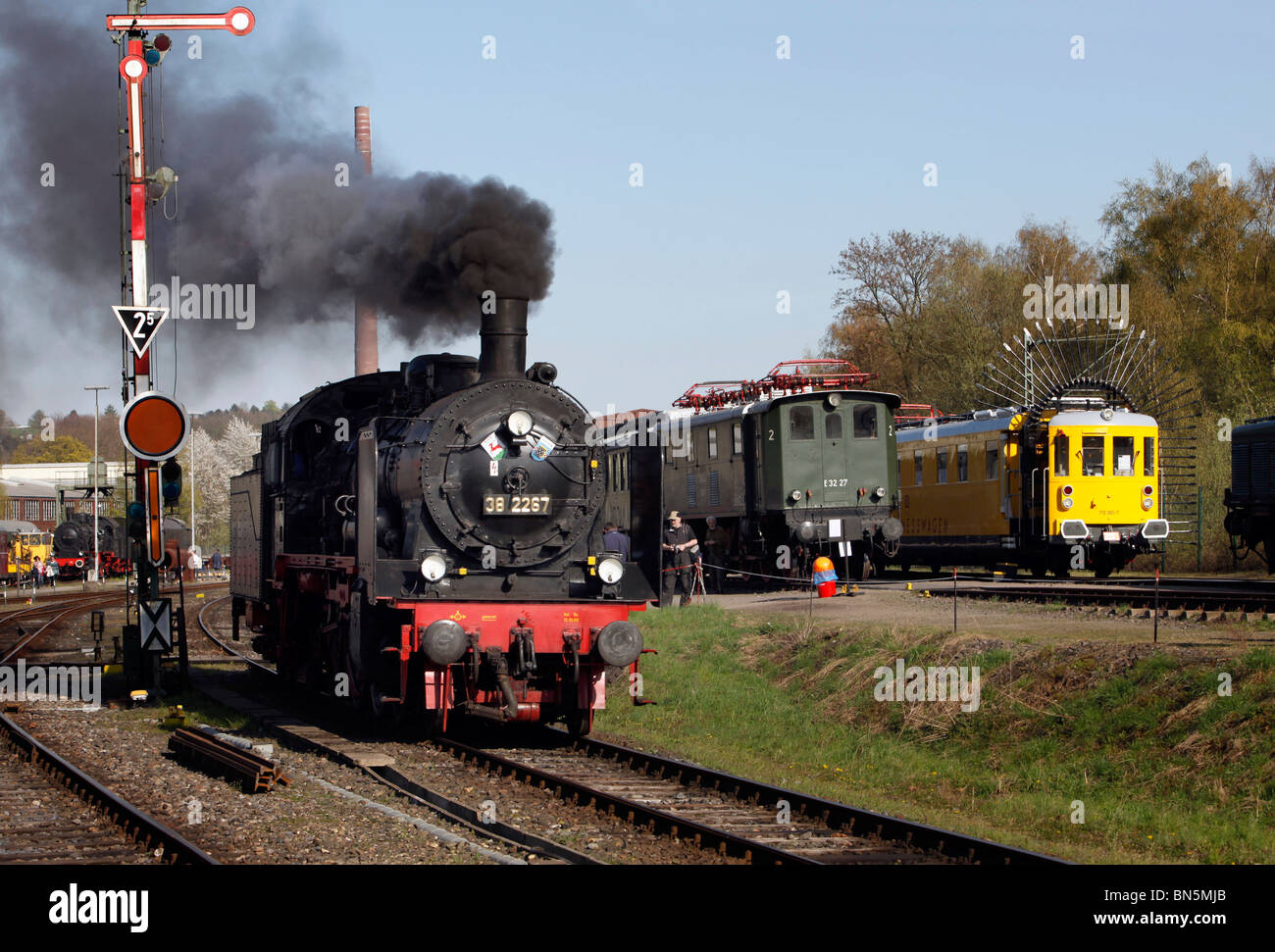Historischen Dampfzug Depot Museum, mit vielen alten Dampflokomotiven. In Bochum, Deutschland. Stockfoto