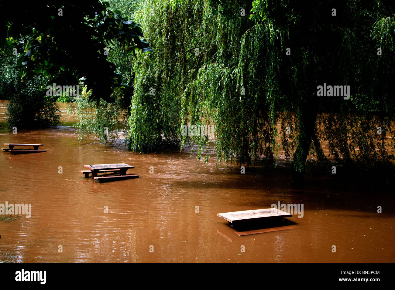 St Leon Sur Vézère Fluss bei Hochwasser Juni 2010. Stockfoto