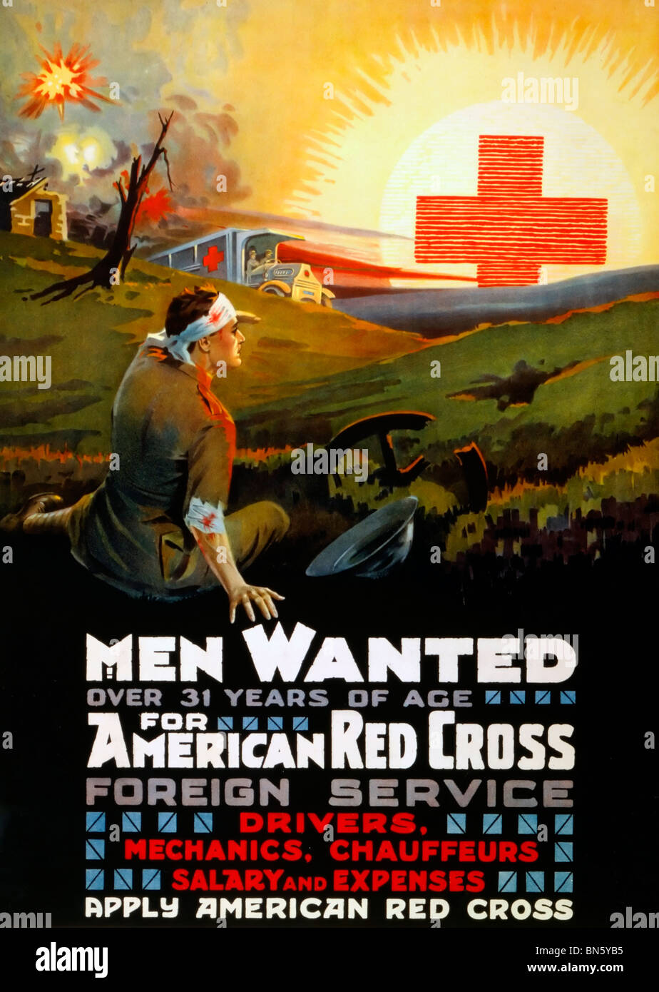 Männer wollten mehr als 31 Jahre alt für amerikanische Rote Kreuz Auslandsdienst - Weltkrieg-Plakat Stockfoto