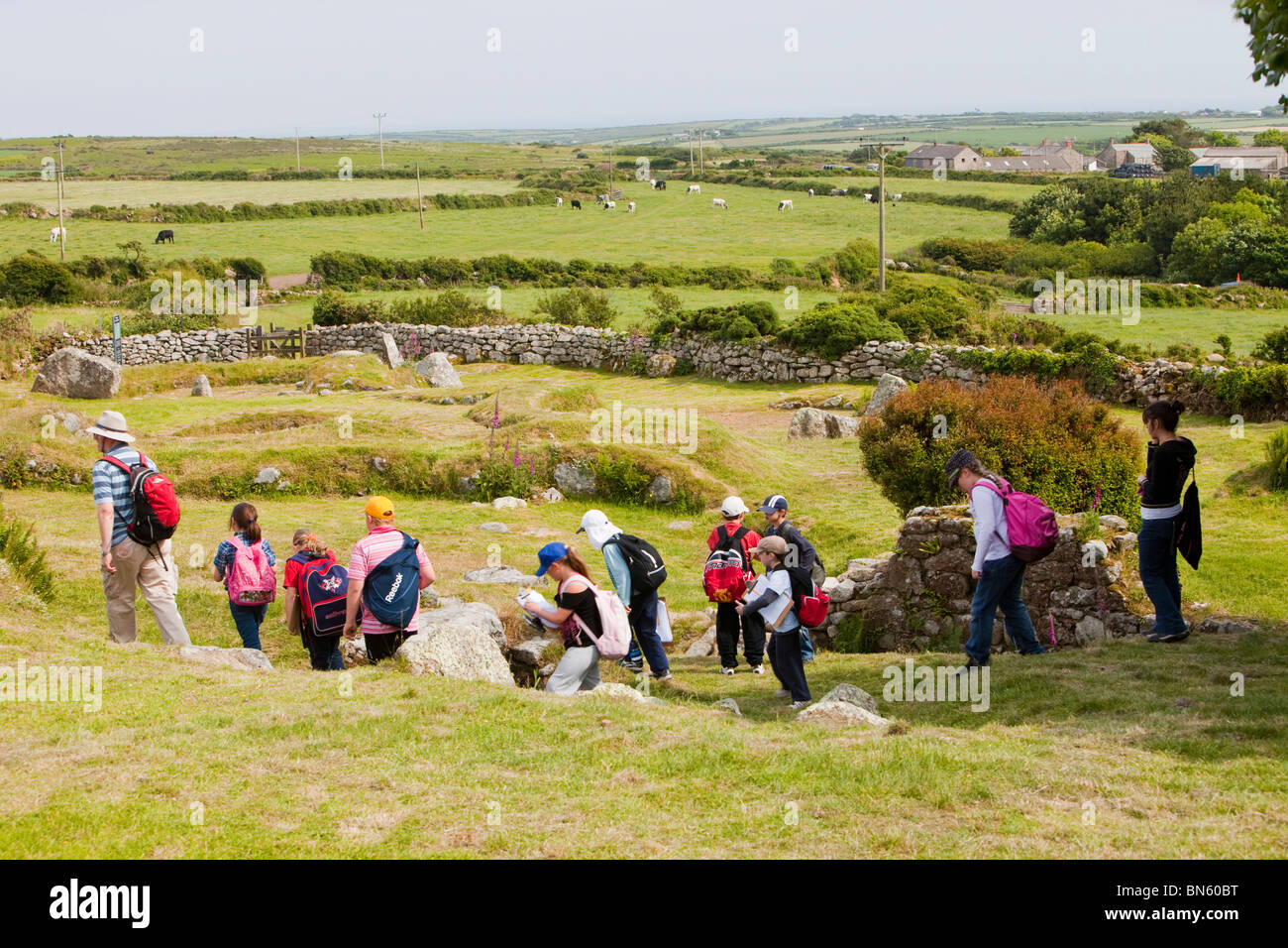 Carn Euny, erhalten ein Brunnen Eisenzeit Siedlung, in der Nähe von Sancreed, Cornwall, UK. Stockfoto