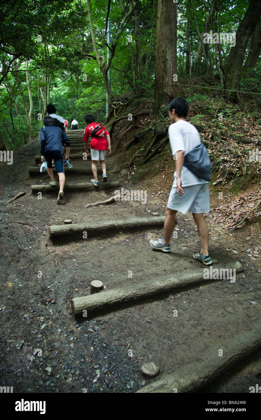 Der Mt Takao Wanderweg ist größten Teil des Weges bis zum Gipfel des größten Berg Tokios gepflastert. Stockfoto