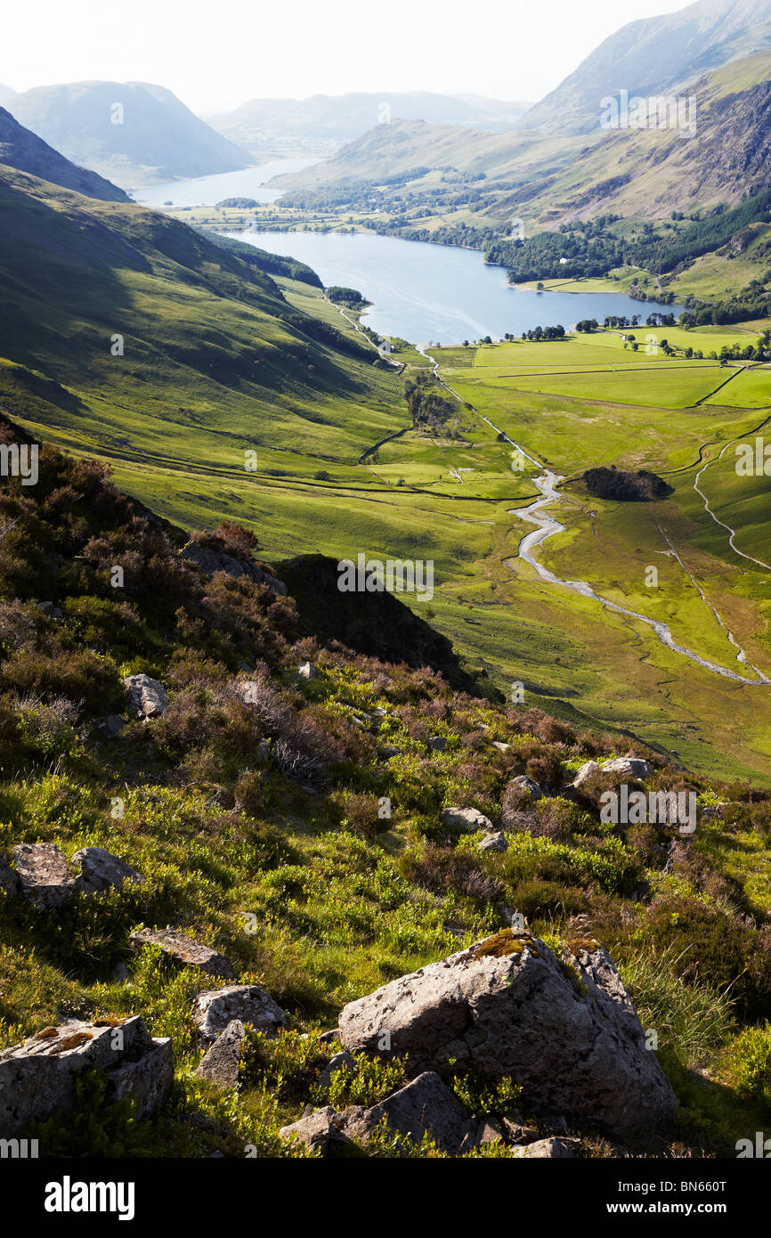 Abends Blick auf Buttermere und Crummock Wasser aus Heu stapeln, Lake District, England UK Stockfoto