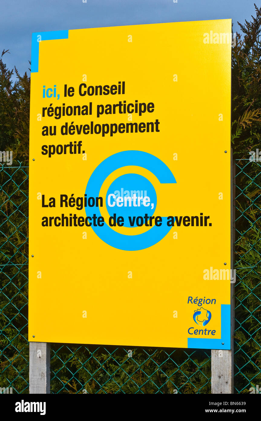 Région Centre Sportplatz Hinweisschild - Frankreich. Stockfoto