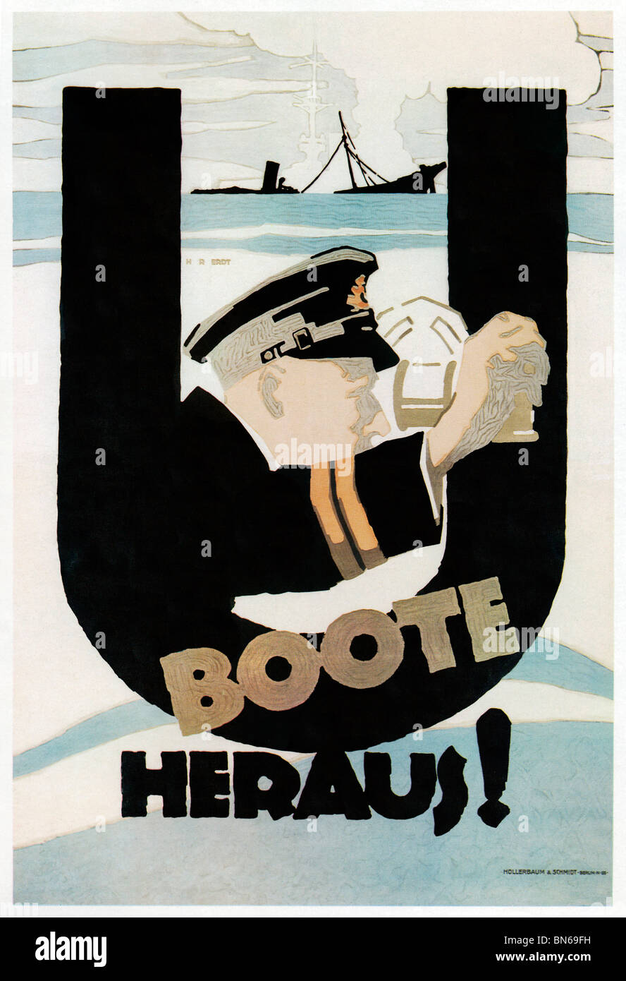 U Boote entfernt, 1917 Plakat von Erdt für einen deutschen Propagandafilm über u-Boot-Kriegsführung und einen Ausfall von U-178 aus Kiel Stockfoto