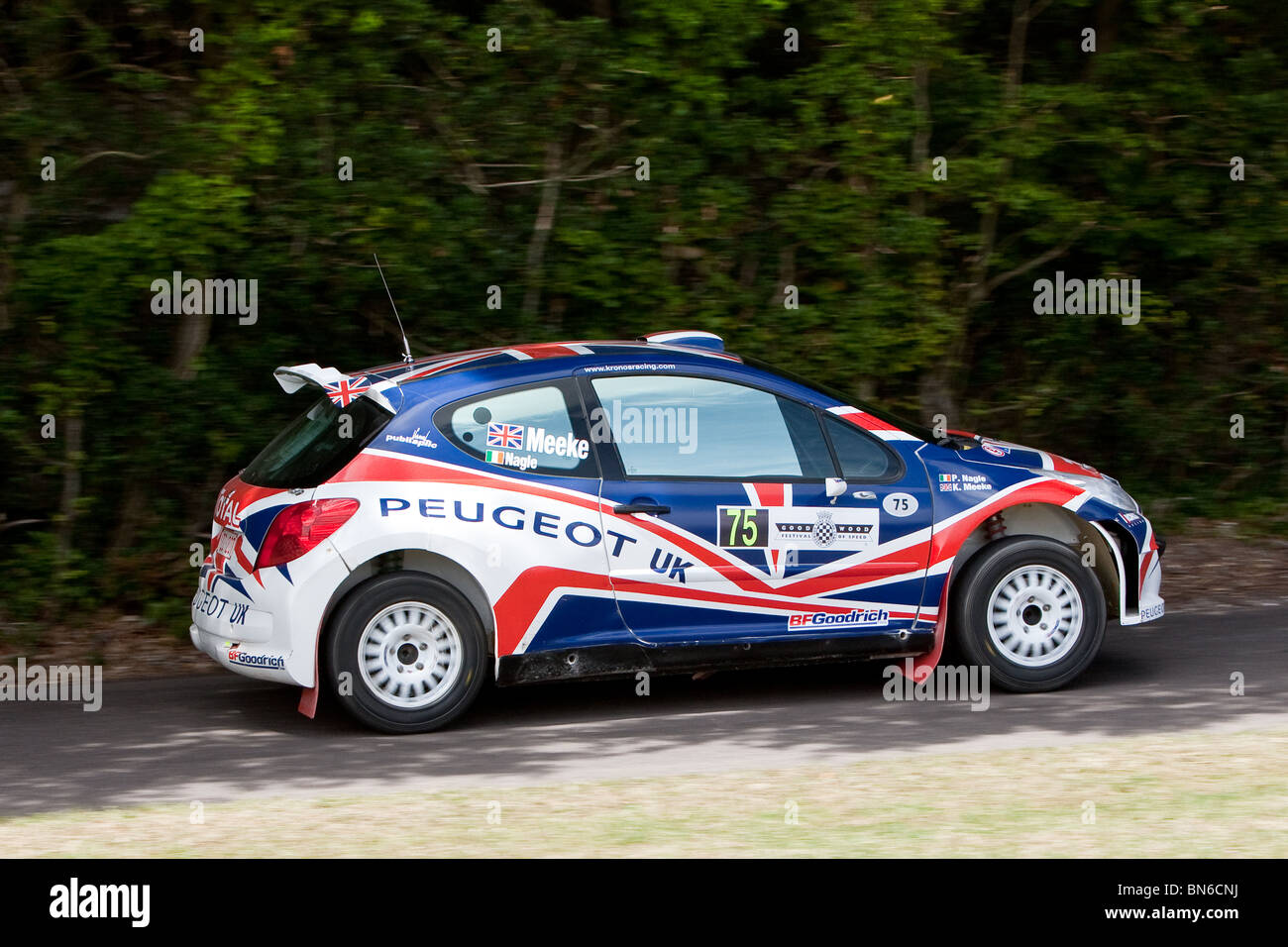 Peugeot S2000 207 WRC 2010, angetrieben von Chris Meeke auf das Festival of Speed in Goodwood, Stockfoto