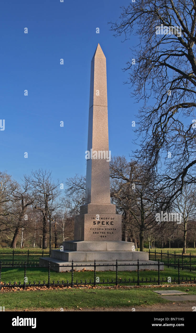 Speke Memorial, Hyde Park, London, England - für John Hanning Speke (1826-1864), Explorer. Stockfoto