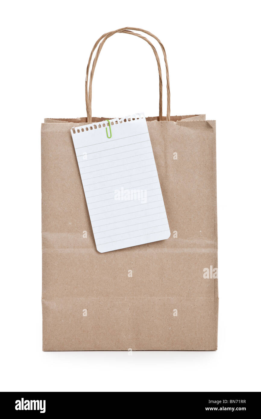 Shopping Bag und Hinweis Papier Packpapier Stockfoto