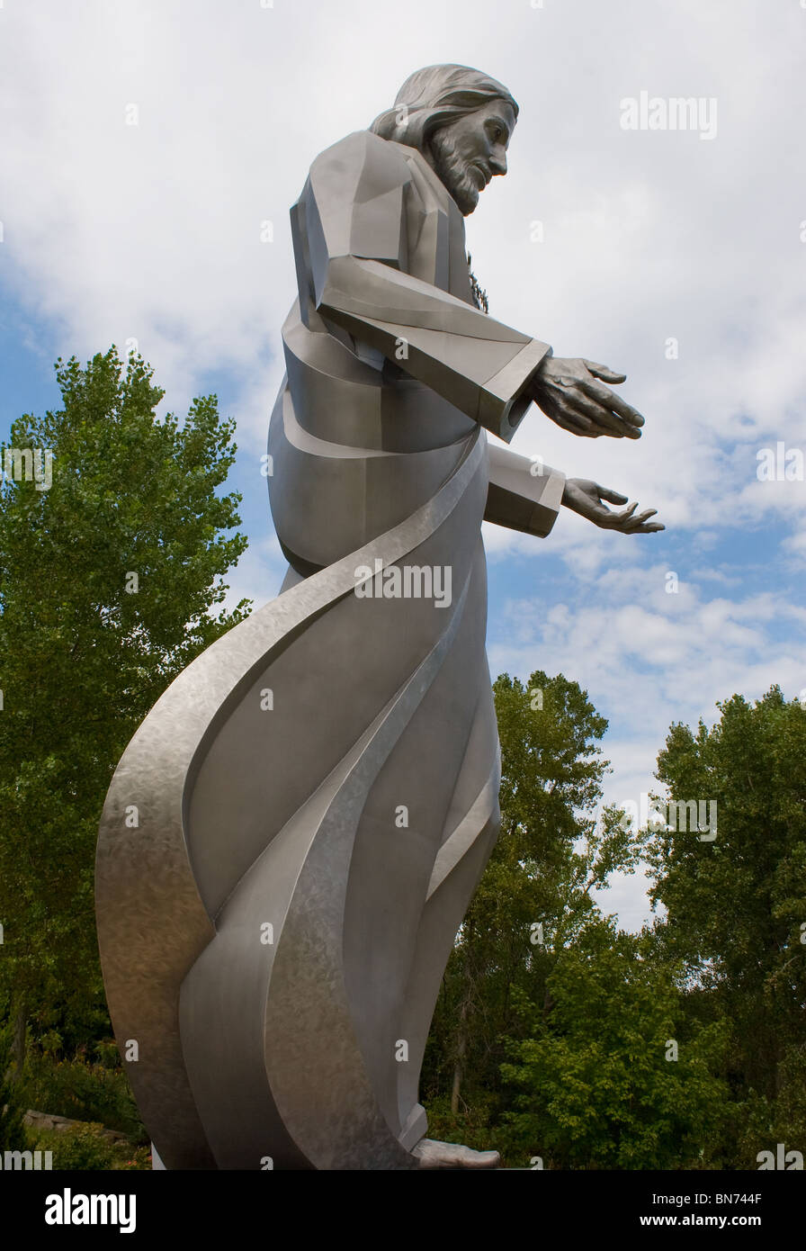 Edelstahl-Jesus-Statue in Sioux City, Iowa, USA Stockfoto